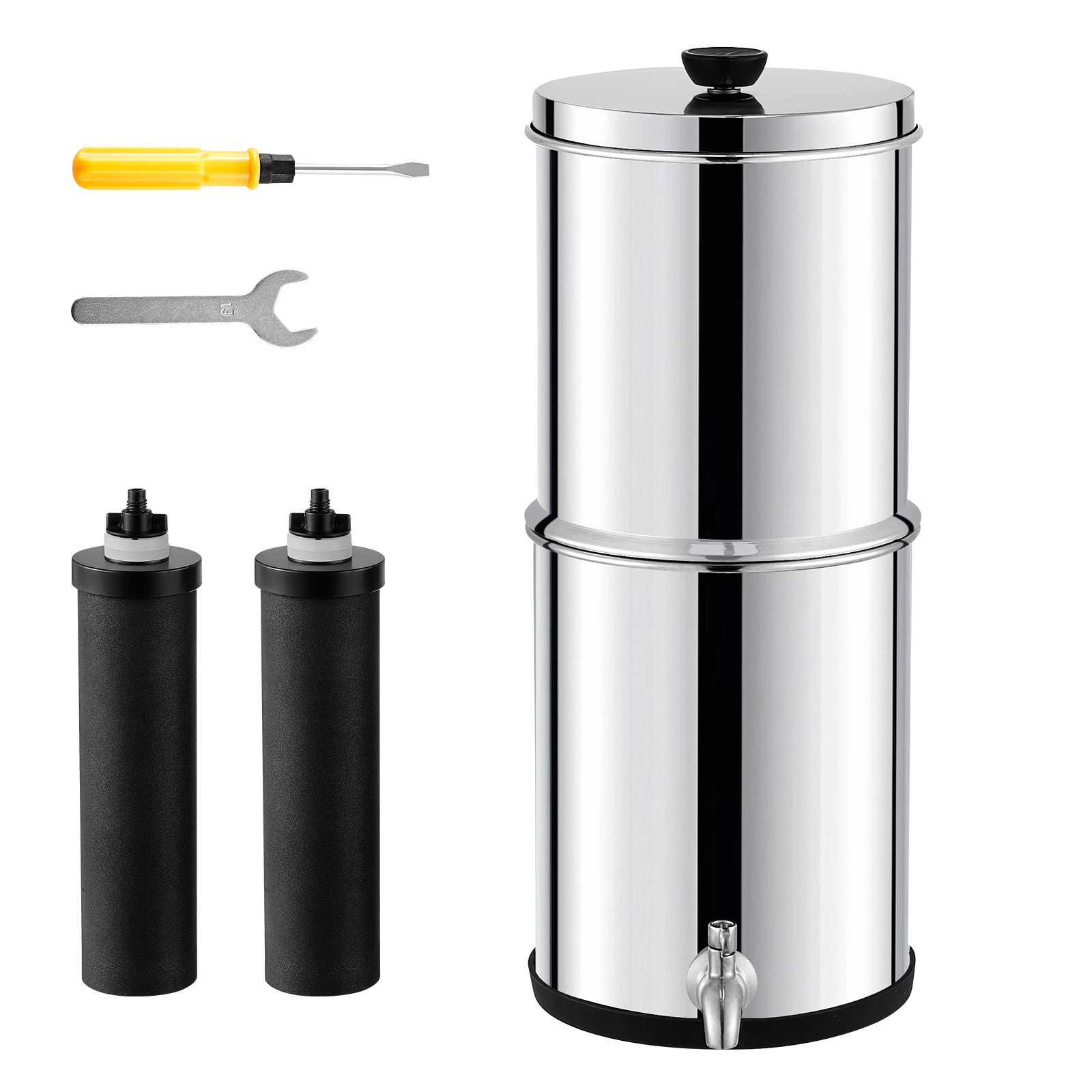 HONGGE Gravity-fed Water Filter System, 2.25G 304 Stainless-Steel Countertop Water Filtration System