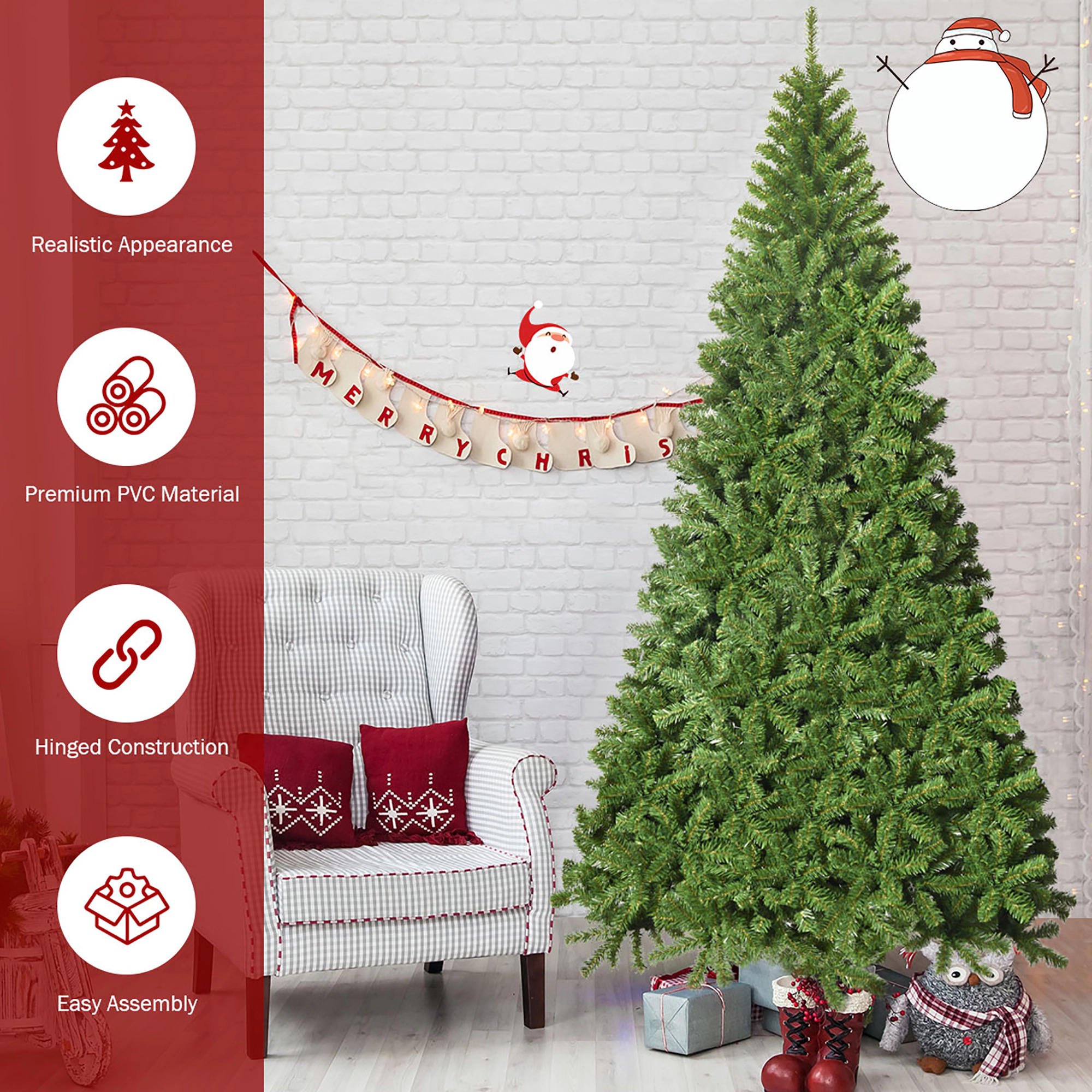 Costway 6/7.5/9Ft Unlit Hinged PVC Artificial Christmas Tree Premium Spruce Tree with 1346 Tips
