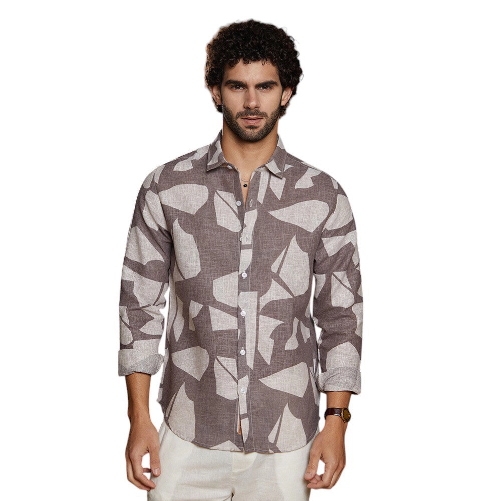 Campus Sutra Men's Abstract Heathered Shirt