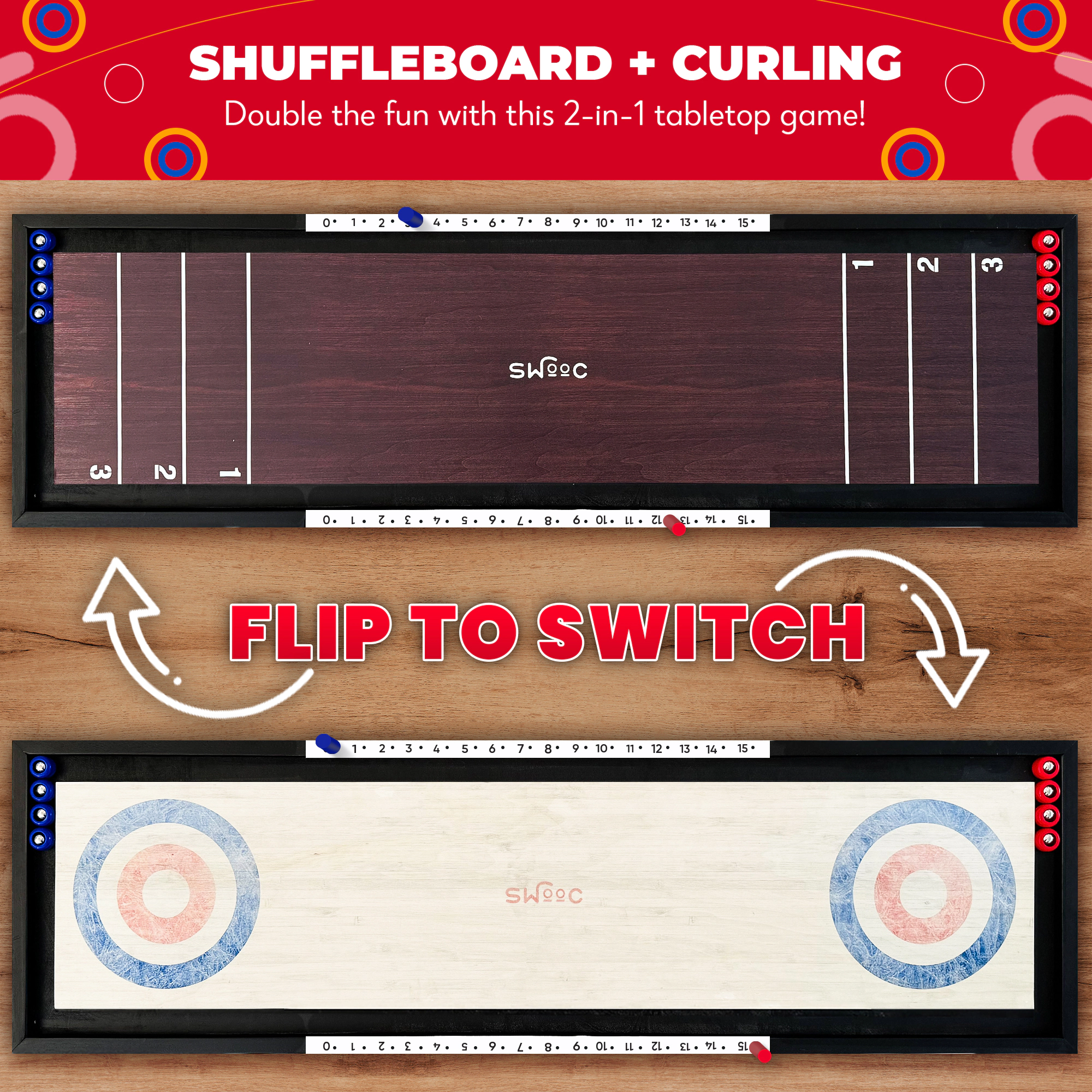 Swooc Games | 2-in-1 Premium Shuffleboard and Curling Game