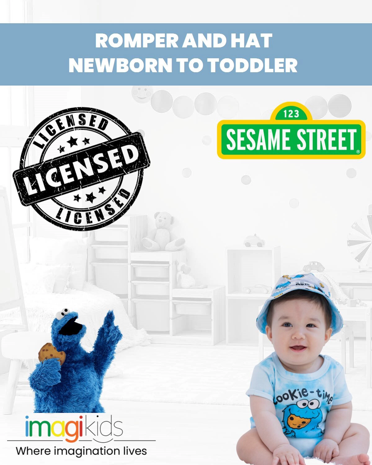 Sesame Street One Piece Romper and Hat Set