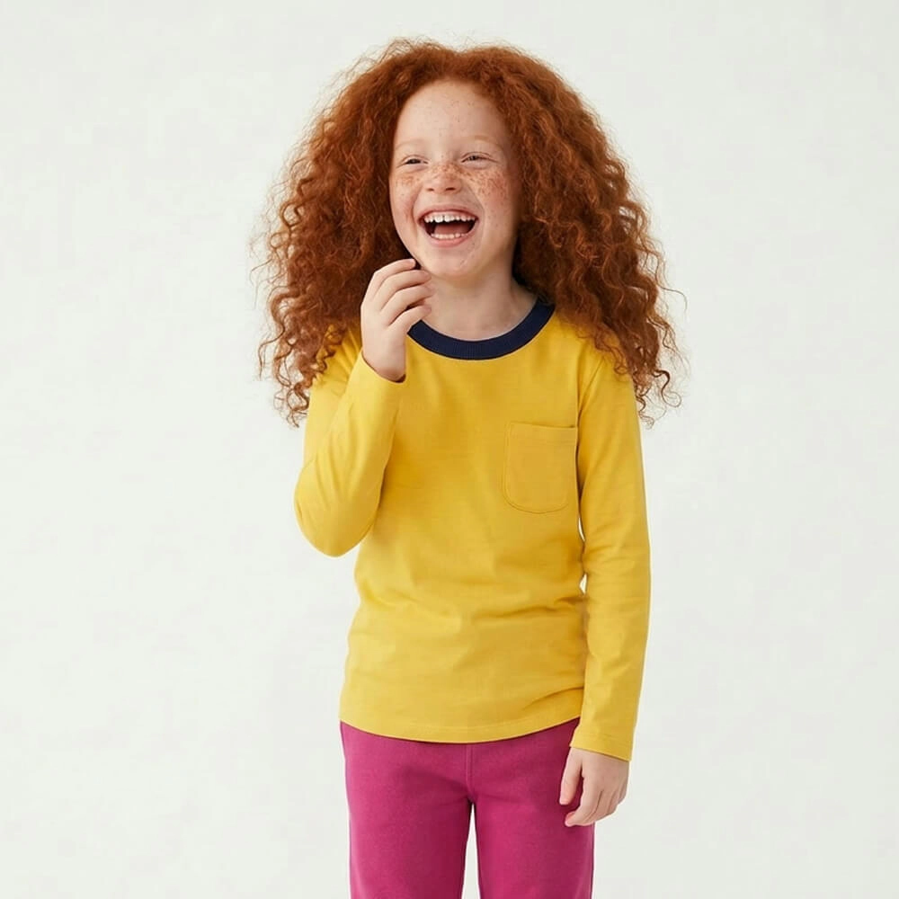 Mightly Kids Organic Cotton Long Sleeve Pocket T-Shirts, 2pack