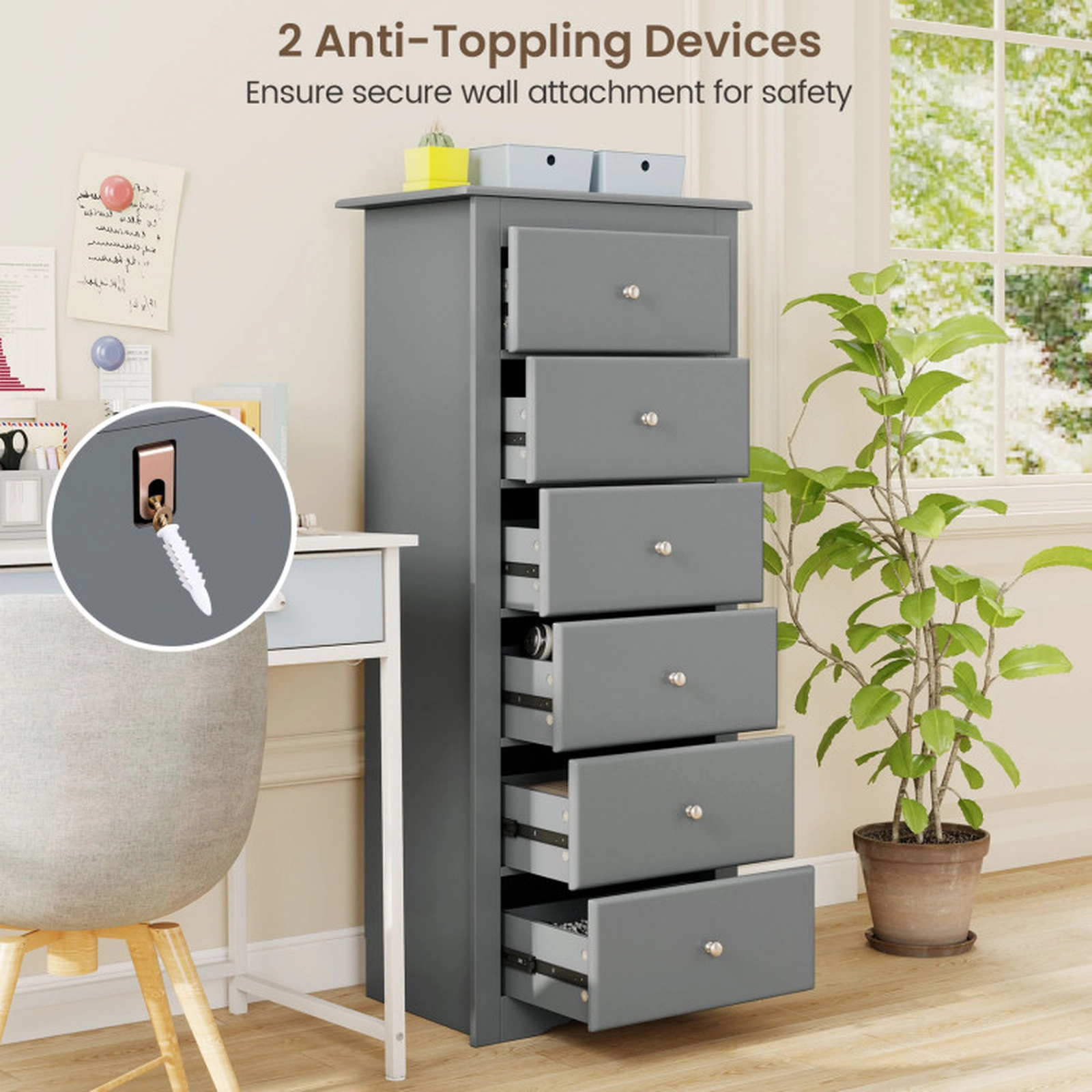 SUGIFT Bedroom Clothes Storage 6-Drawer Tall Chest Dresser