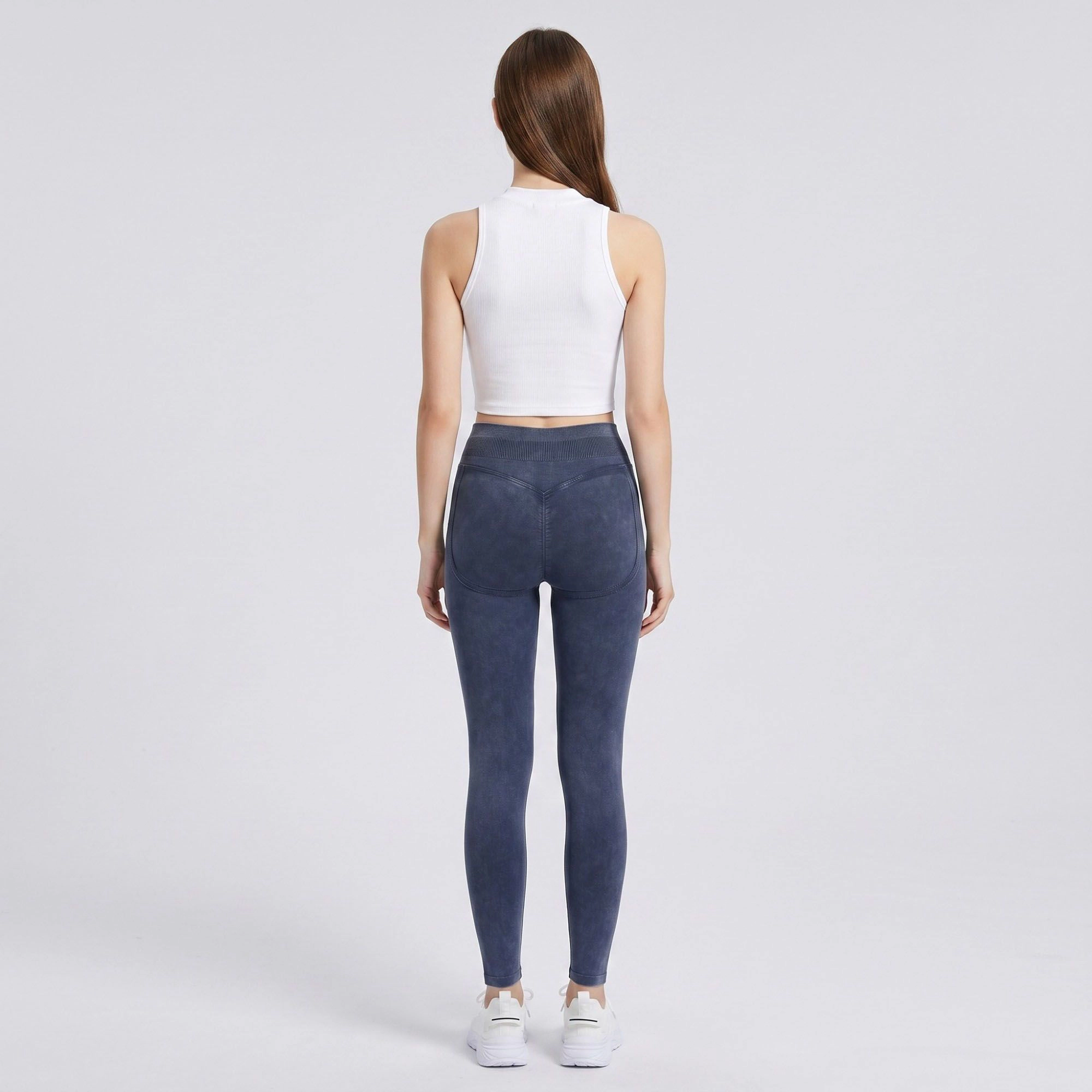 Anna-Kaci Women's High Waist Seamless Leggings with Ribbed Waistband and Contour Detail