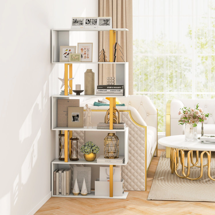 Hivvago Modern 5-Tier Geometric Bookshelf with Metal Frame & Anti-Tip Kit