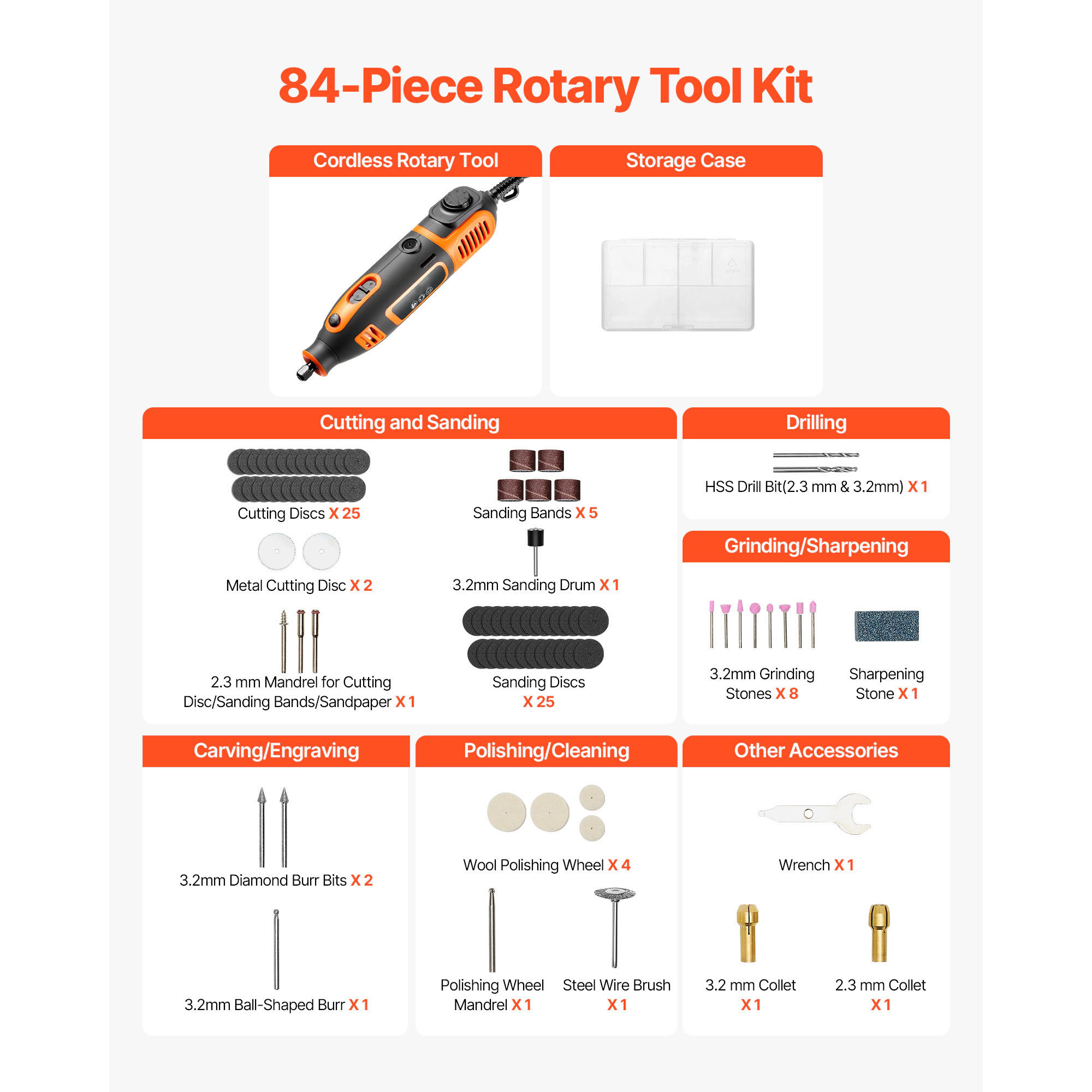 HONGGE Rotary Tool Kit, Mini Power Tool, Multi-Purpose DIY Tools for Engraving, Sanding, Polishing, Cutting