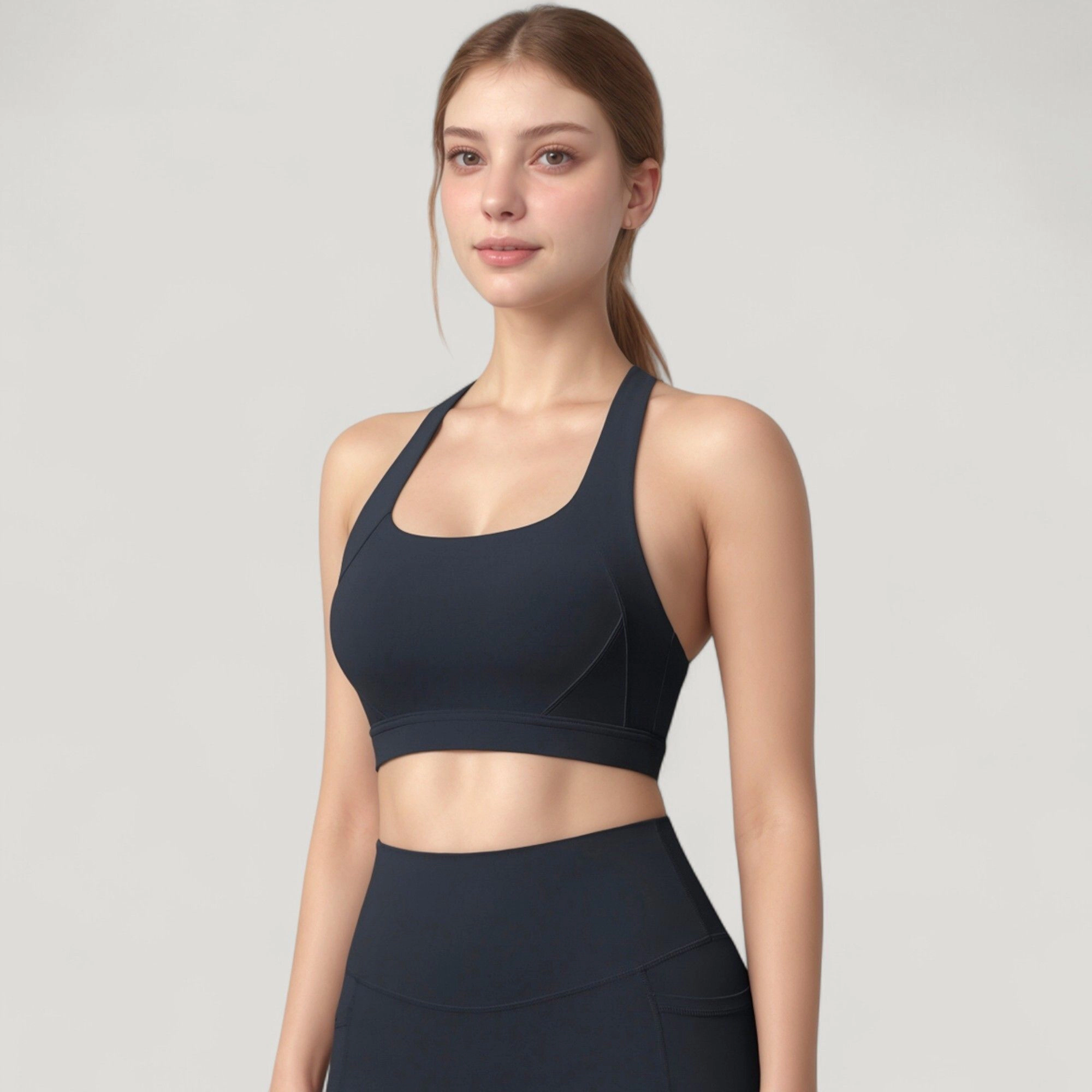 Anna-Kaci Women's Scoop Neck Seamless Athletic Crop Top with Wide Shoulder Straps