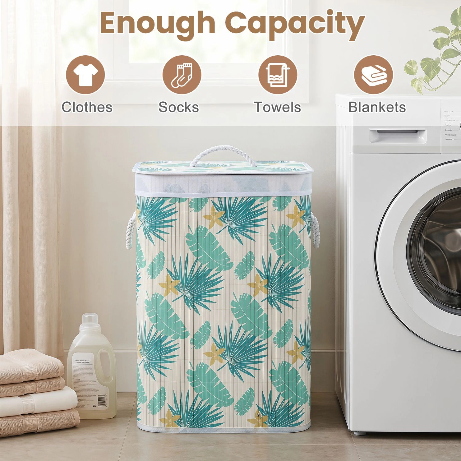 SlickBlue Wicker Laundry Hamper with Lid, Liner Bag and Carry Handles