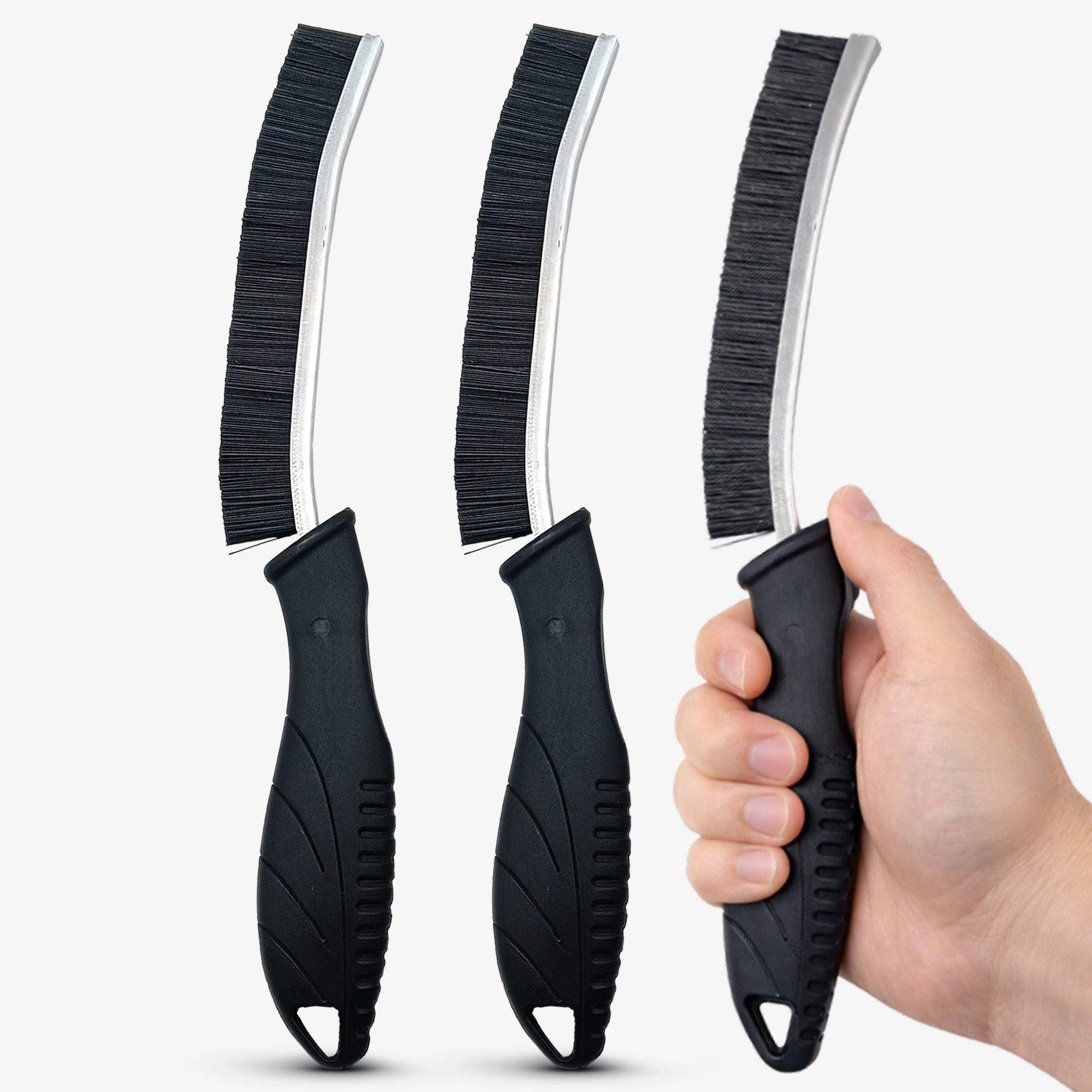 Cheer Collection 3-Pack Crevice Cleaning Brushes for Grout, Window Tracks, Drains and Corners