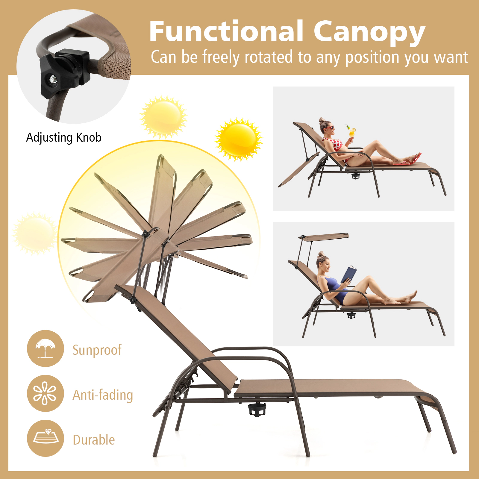 LJG Patio Heavy-Duty 5-Level Adjustable Chaise Lounge Chair