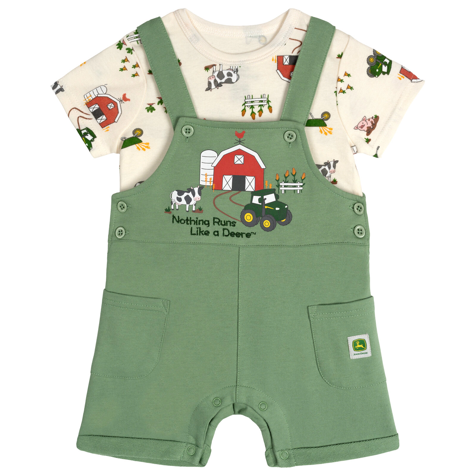 John Deere Boys' 2-Piece Shortall and T-Shirt Set