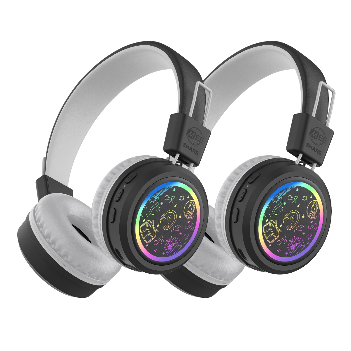MEE audio KidJamz Share (2 Pack) Wireless Bluetooth Headphones for Kids with Multipoint Connectivity and LED Lights