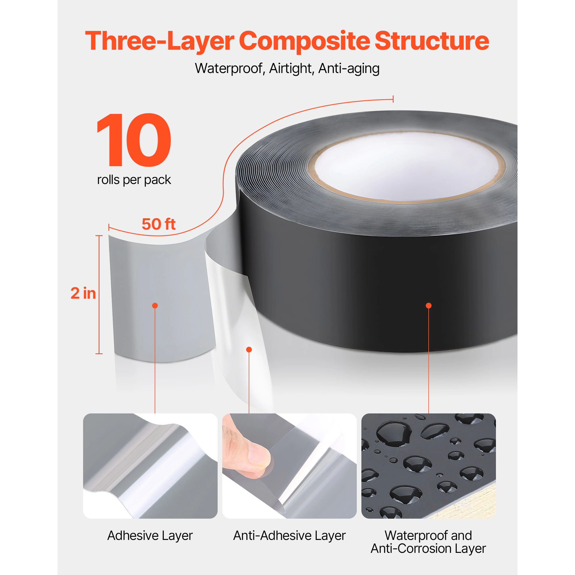 HONGGE Waterproof and Weather-Resistant Tape for Black