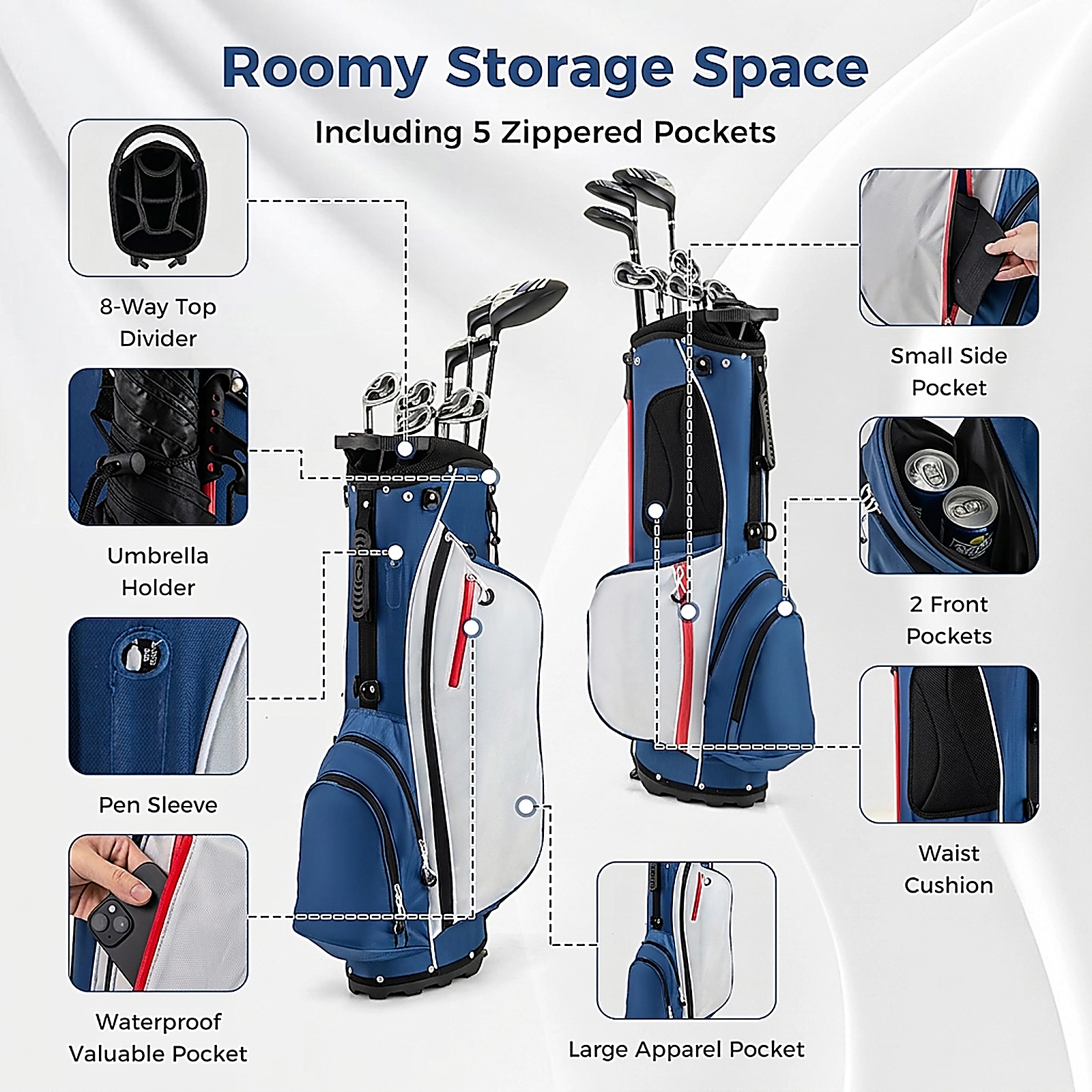 SUGIFT Left-Handed Golf Stand Bag Set with Clubs 13-lb Total Weight Blue/Black/Gray