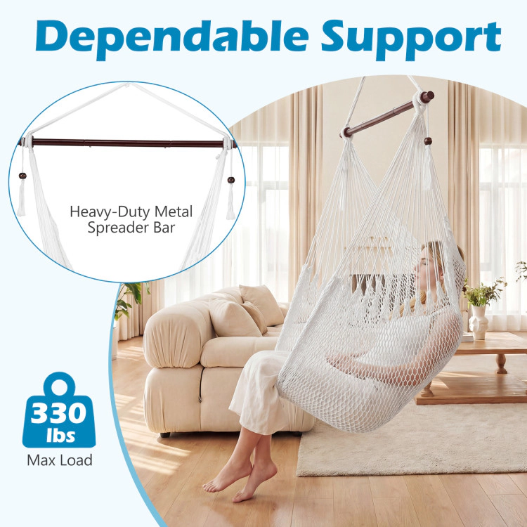 Hivvago Caribbean Hammock Chair With Metal Spreader Bar Woven Rope Swing