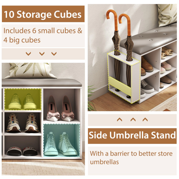 Hivvago Shoe Storage Bench With Umbrella Stand And Adjustable Shelf-White