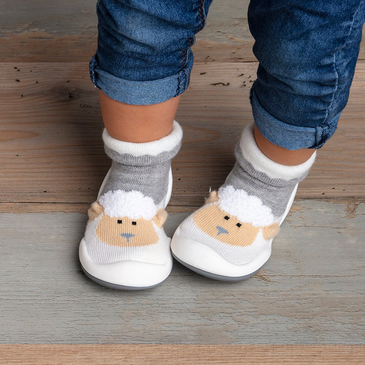 Komuello Baby Girl Boy First Walk Sock Shoes Little Lamb - Heather Grey