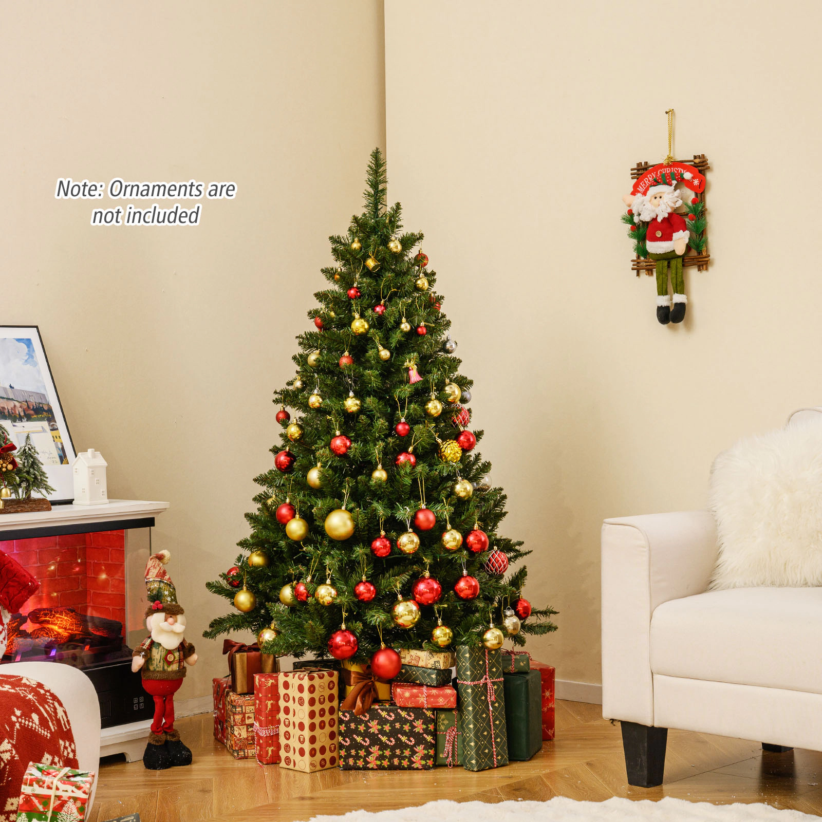 Costway 5/6/7 FT Artificial Christmas Tree with 510/814/990 Branch Tips, 400/700/1000 Warm LED Lights