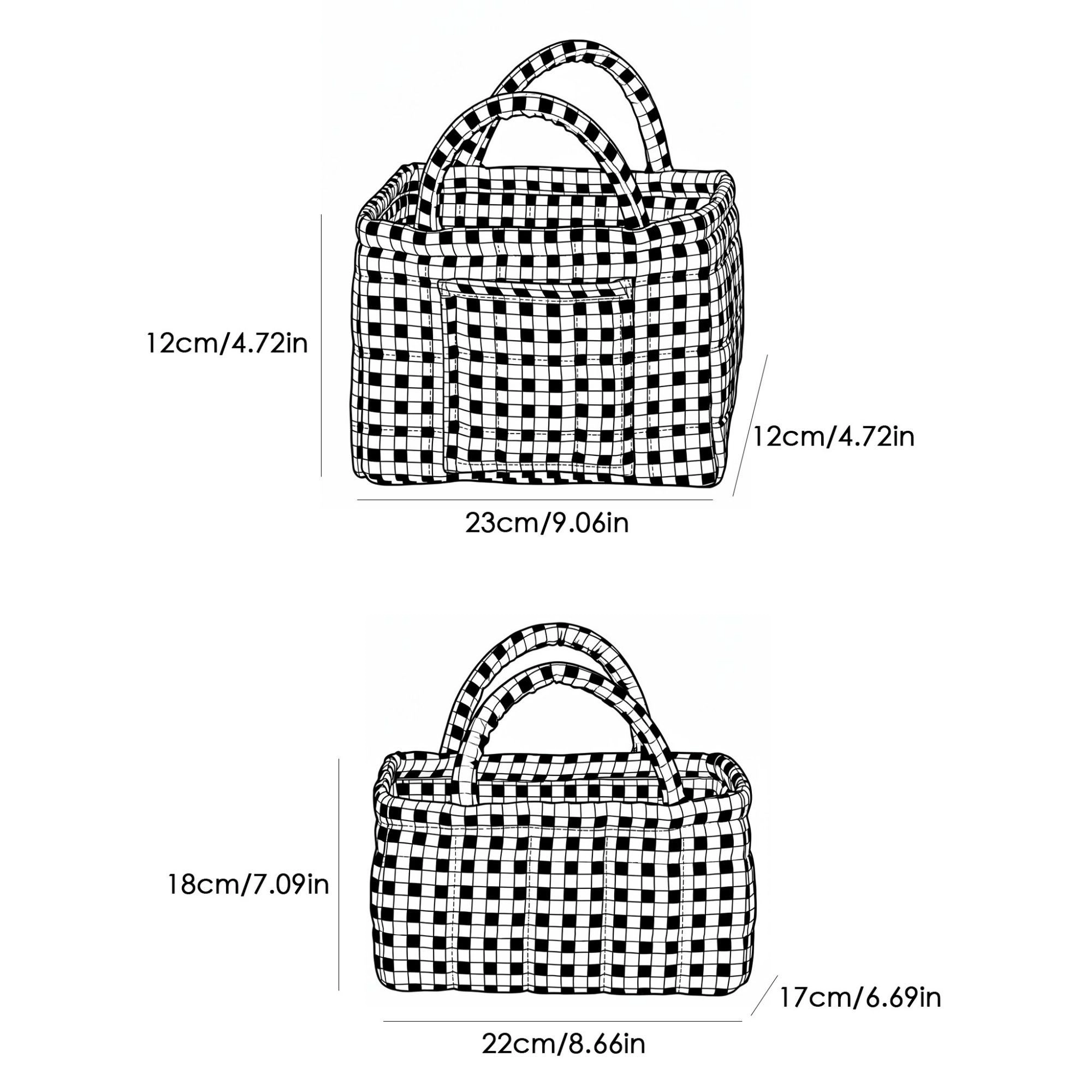Alilang Unisex 2 Piece Quilted Gingham Storage Tote Set with Handles and Front Pocket
