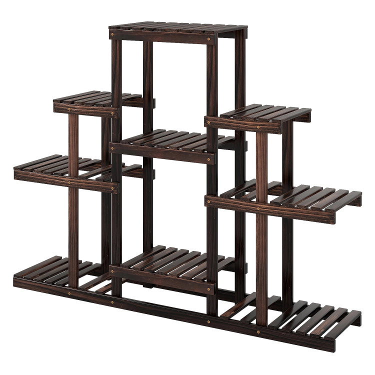 Hivvago Wooden Plant Display Rack with Multiple Shelves for Home Garden and Patio