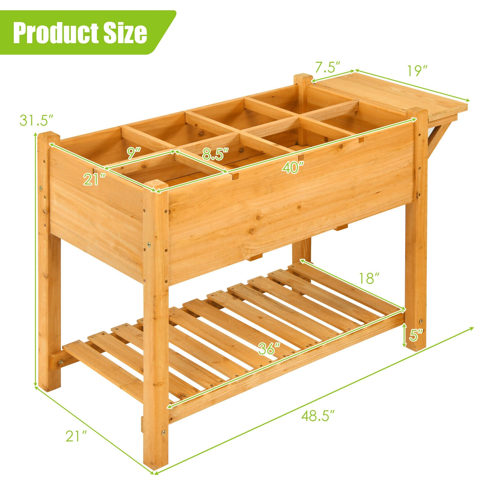 Slickblue Outdoor Wooden Raised Garden Bed with Shelf Planter