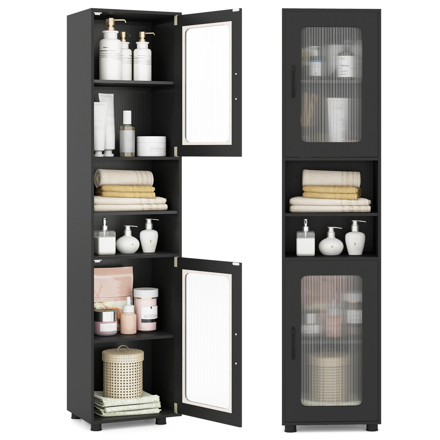 SlickBlue Bathroom Storage Cabinet with Open Shelves and Doors