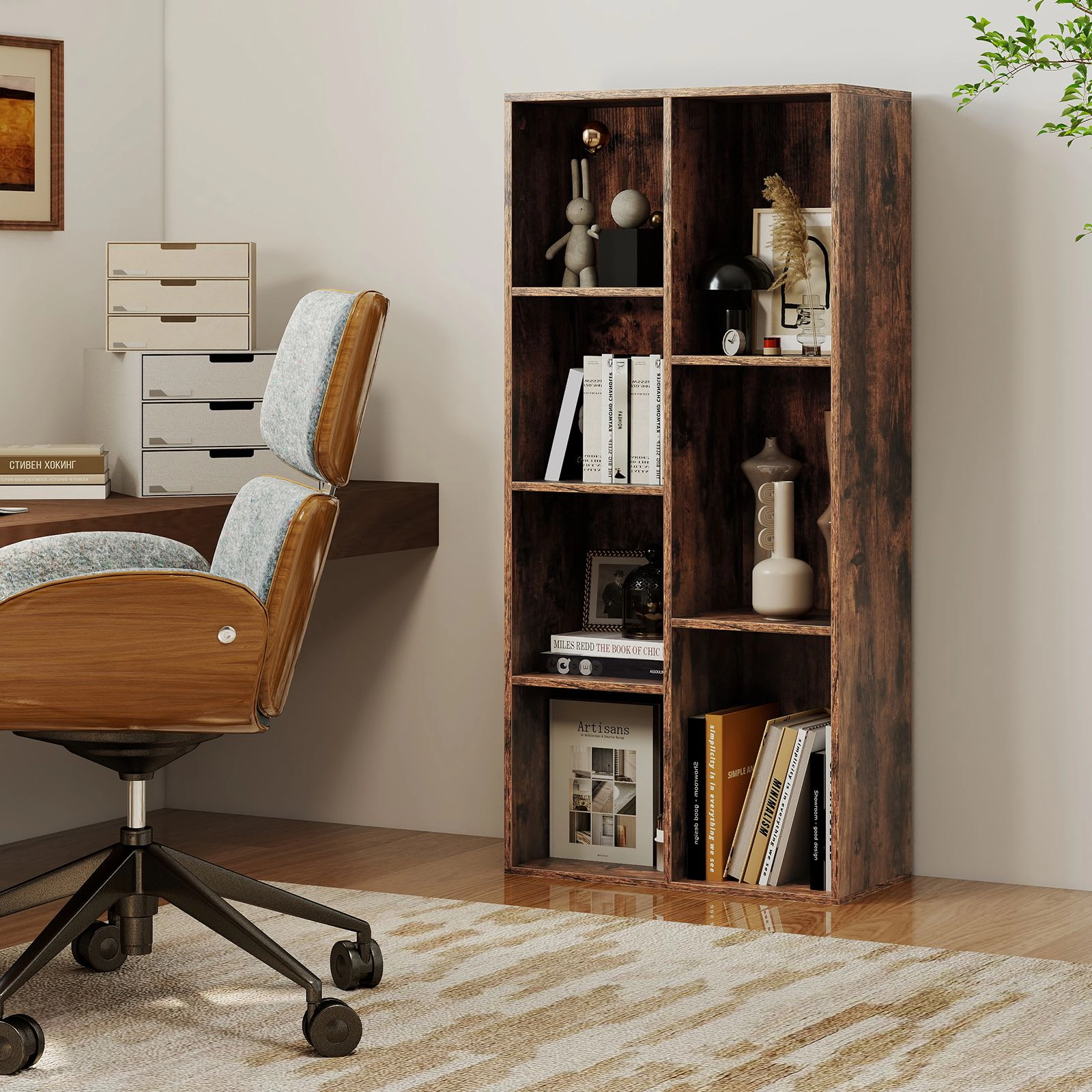 SlickBlue 7 Cube Bookcase Freestanding Bookshelf Vertical Horizontal Storage Shelf