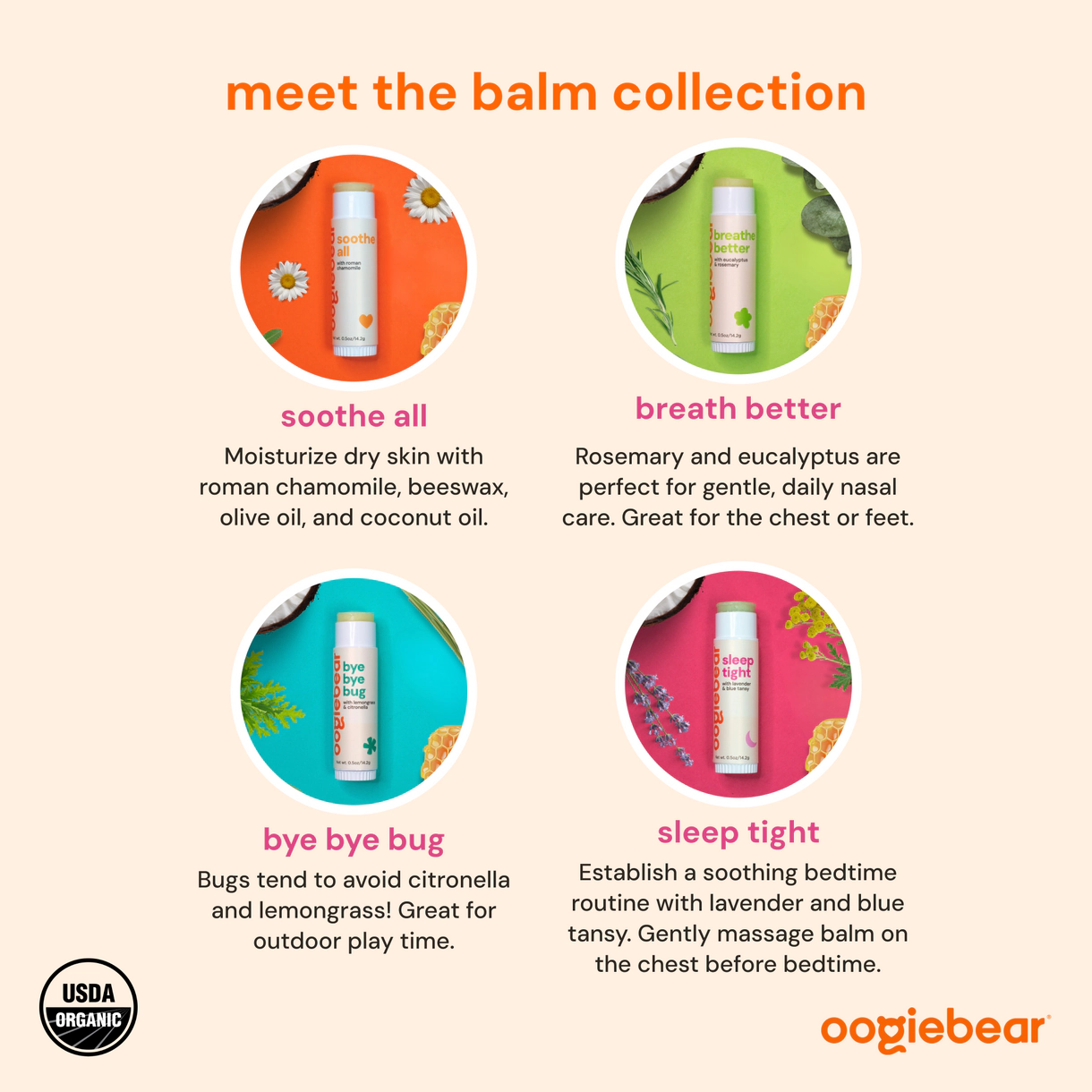 oogiebear Organic 4-Pack Baby Balms - Soothe All, Sleep Tight, Bye Bye Bug, Breathe Better