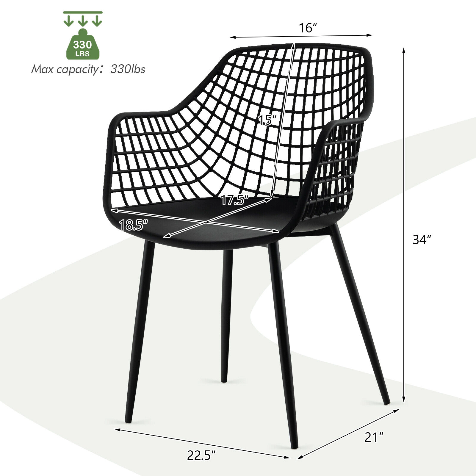 LJG Set of 4 Heavy Duty Modern Dining Chair with Airy Hollow Backrest