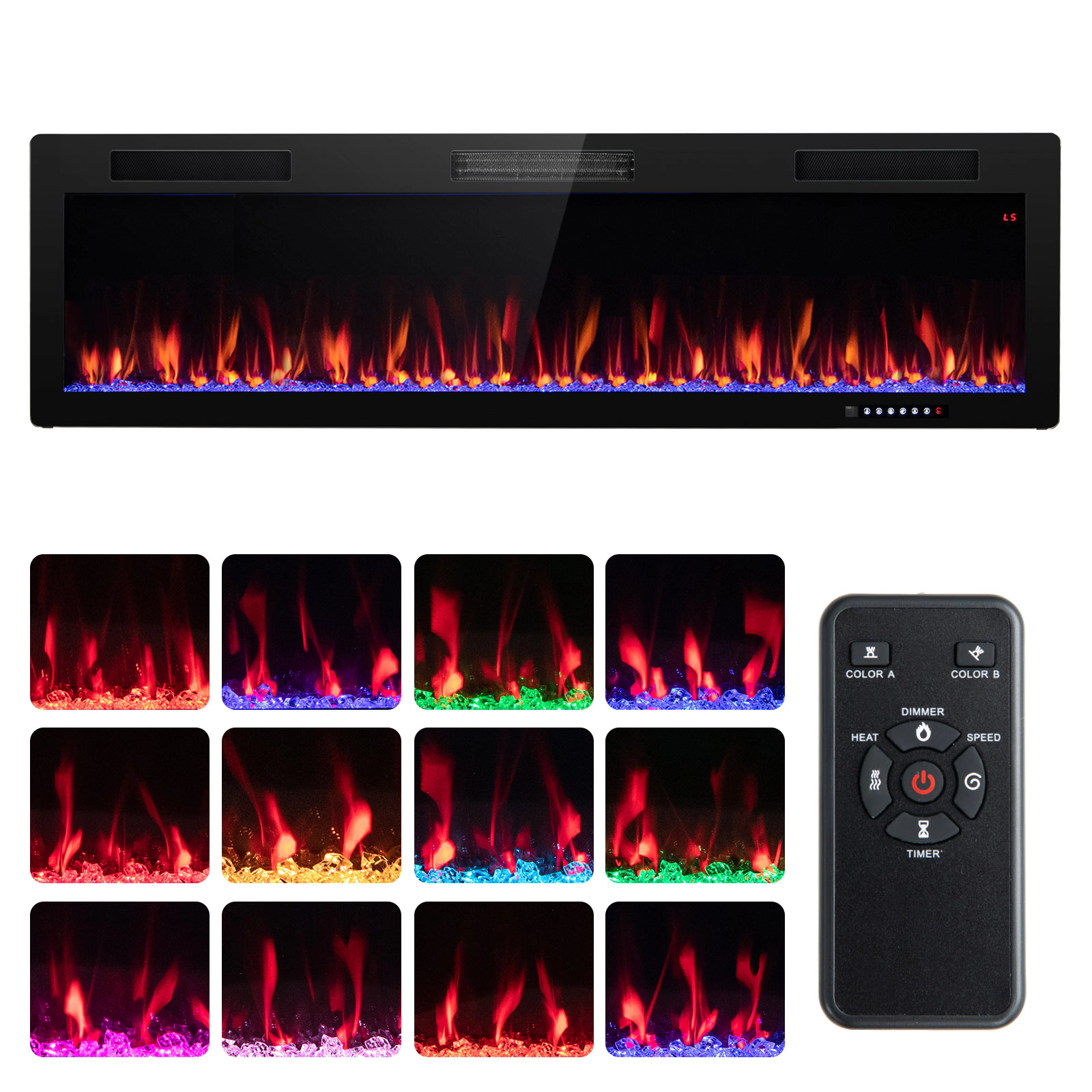 SlickBlue Linear Electric Fireplace Heater, 40/50/60 Inch Recessed or Wall Mounted, 5100 BTU