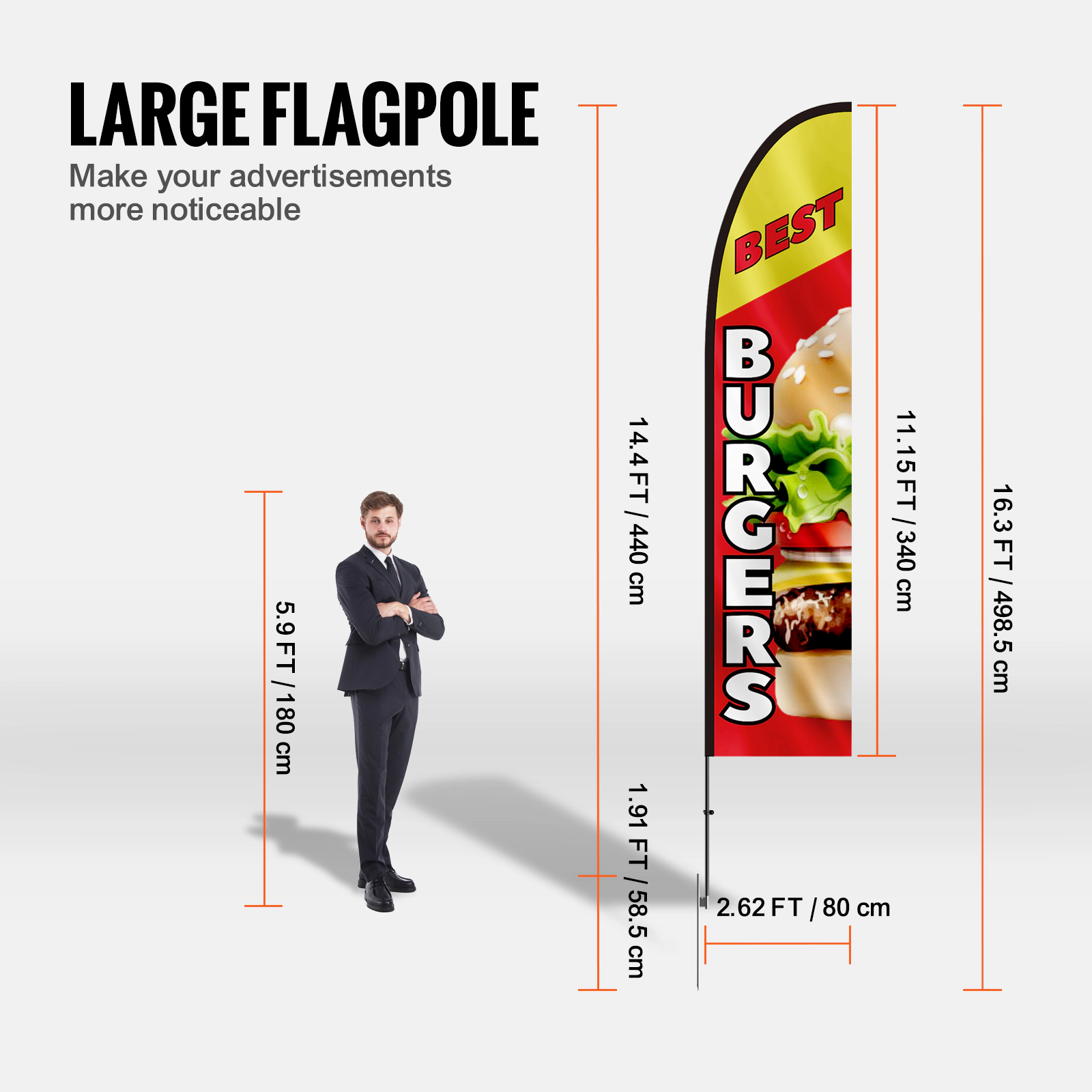 HONGGE Feather Flag Pole Kit Swooper Flag Pole Sign Flag Poles for Business Advertising Flags Outdoor with Ground