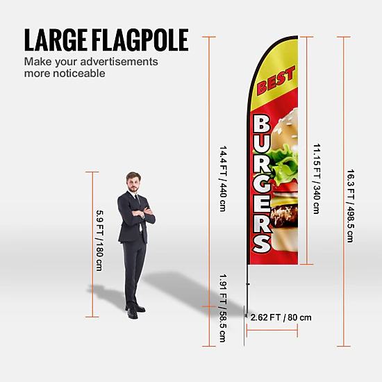 HONGGE Feather Flag Pole Kit Swooper Flag Pole Sign Flag Poles for Business Advertising Flags Outdoor with Ground