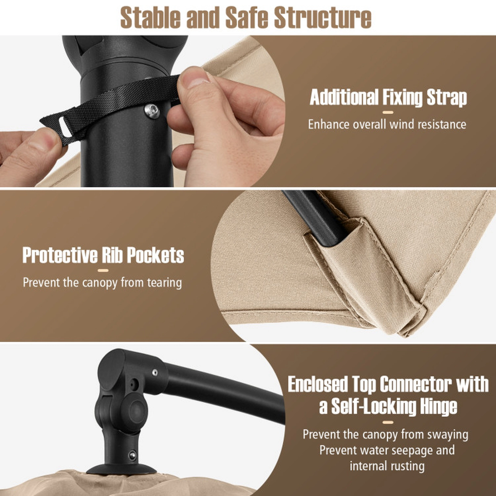 SUGIFT 10-ft Beige Offset Cantilever Patio Umbrella with 220-lb Fillable Base Sealed Hinge and Silent Crank
