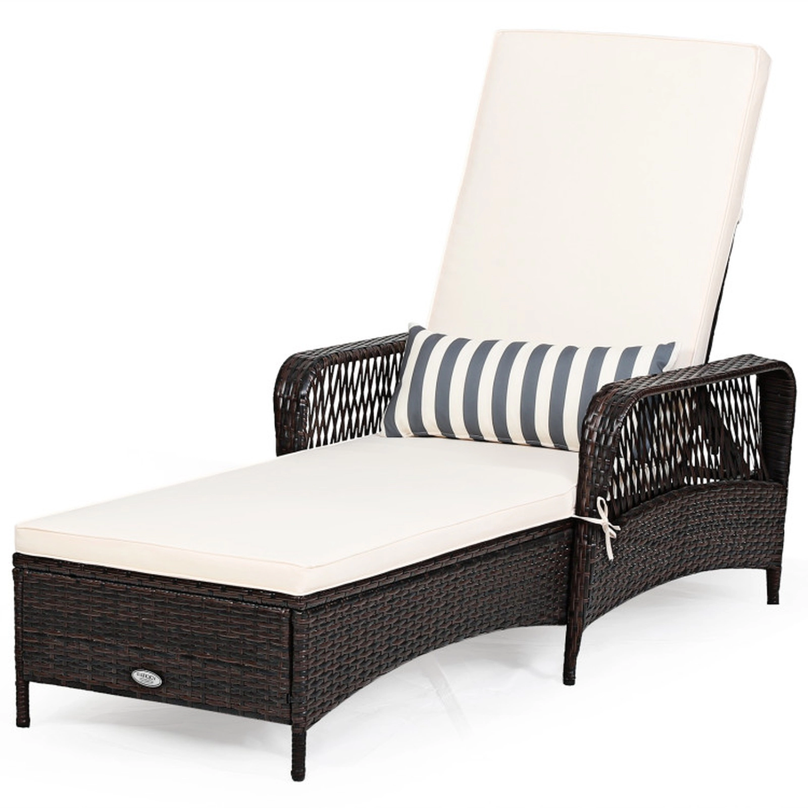 SUGIFT Off White 6-Gear Backrest Padded Cushion and Lumbar Pillow PE Rattan Chaise Lounge Recliner