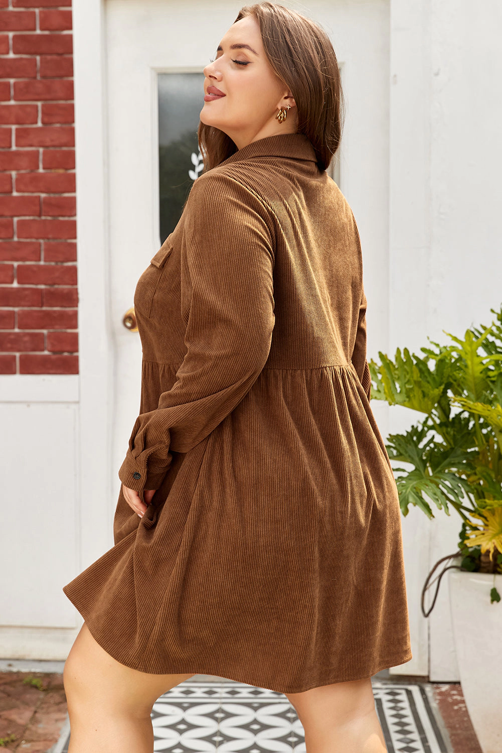 Threaded Pear Women's Galilea Corduroy Full Collared PLUS Shirt