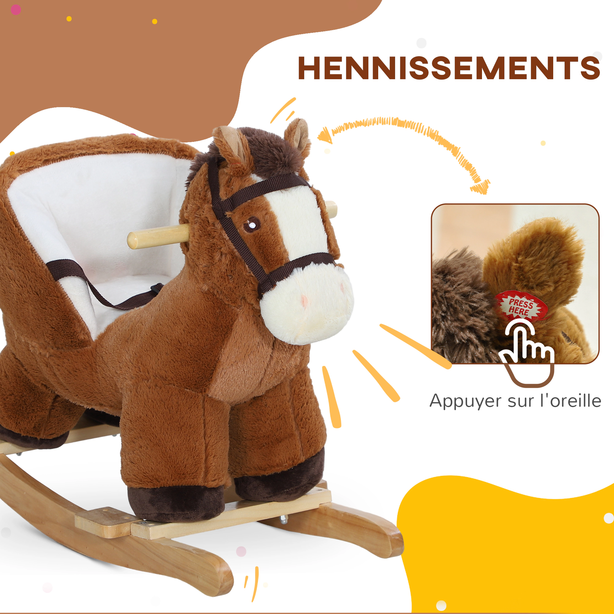 HONGGE Rocking Horse Kids with Sound Wooden Base & Safety Belt for 18-36 Months