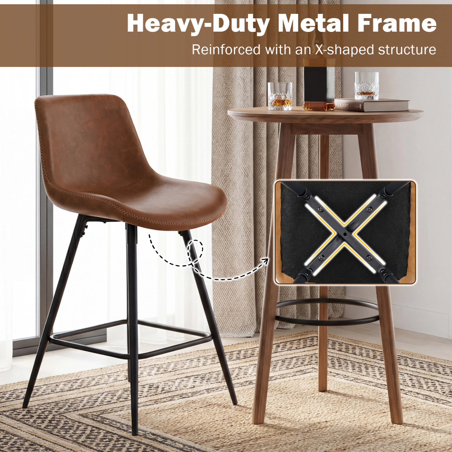 Hivvago 24 Inch Bar Stools Set Of 4 With Backs And Footrests