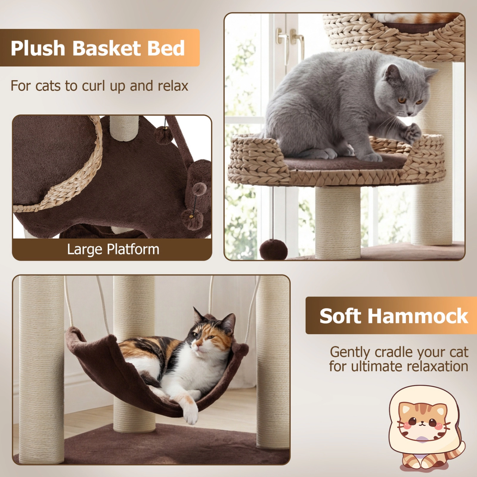 SUGIFT 48 Cat Tree with Woven Condo Hammock and Rotatable Hanging Balls