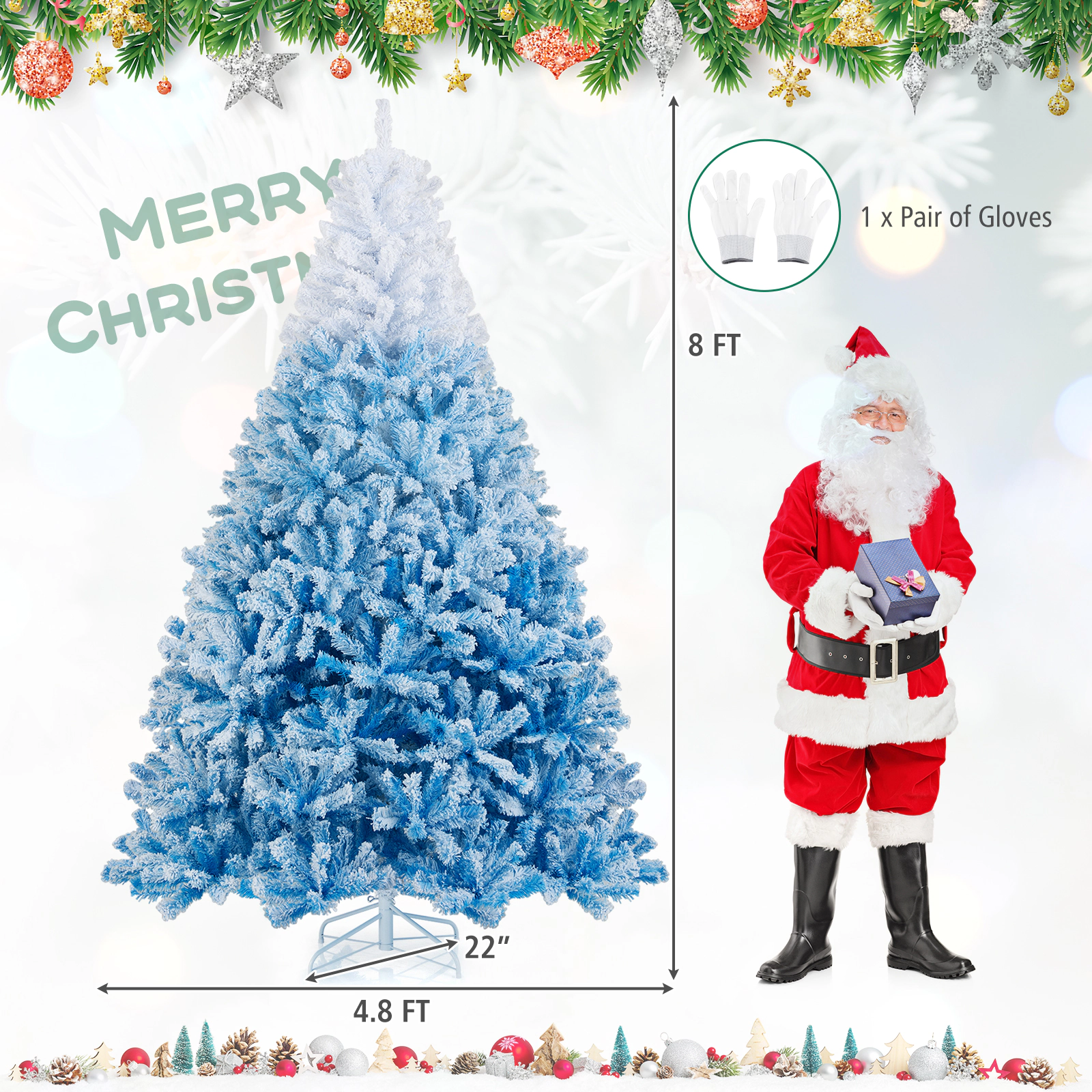 Costway 5/6/7/8 FT Artificial Christmas Tree with 456/820/1264/1774 Branch Tips & Folding Metal Stand