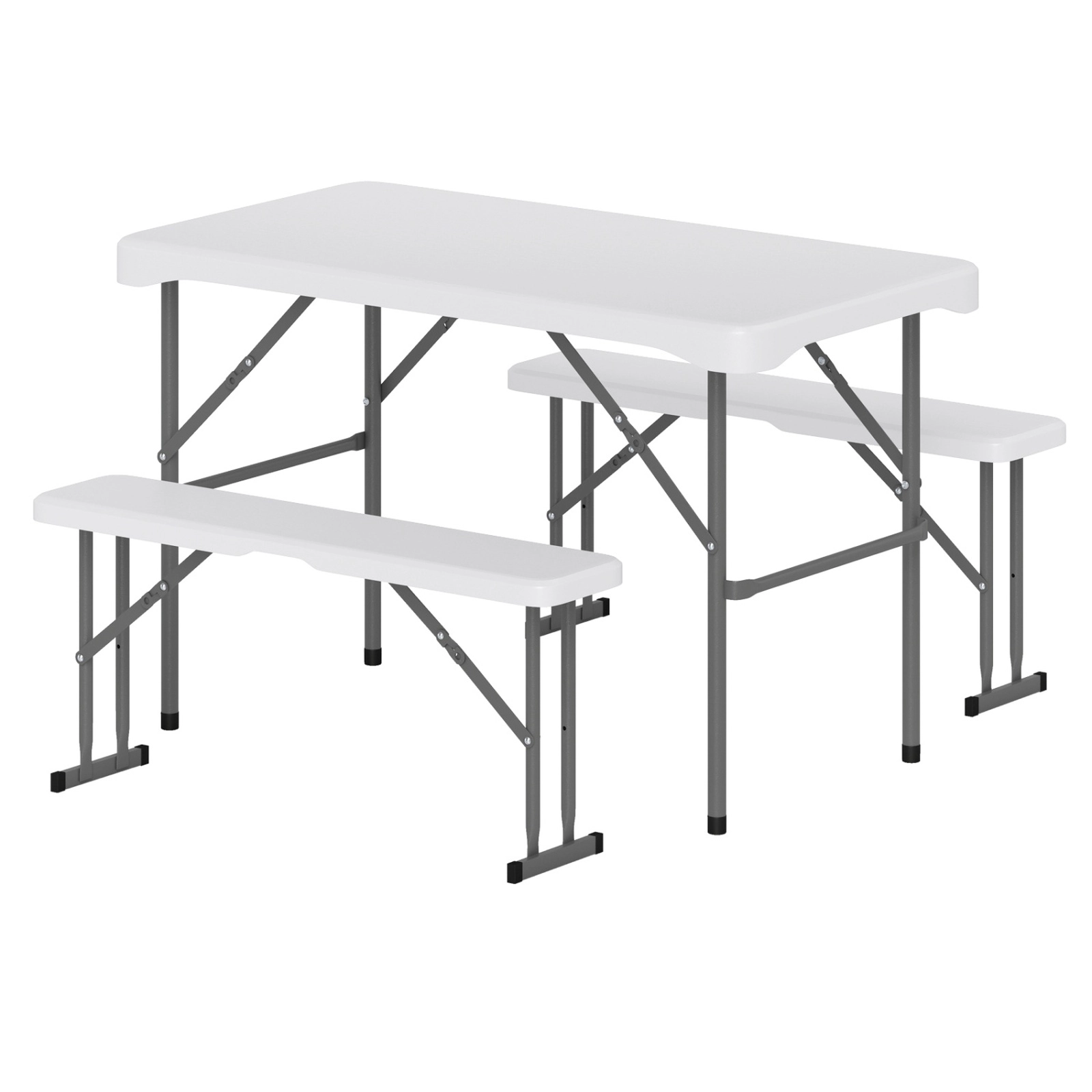 SUGIFT 44-in HDPE Folding Picnic Table Set with 2 Benches 110-lb Tabletop 330-lb Benches White