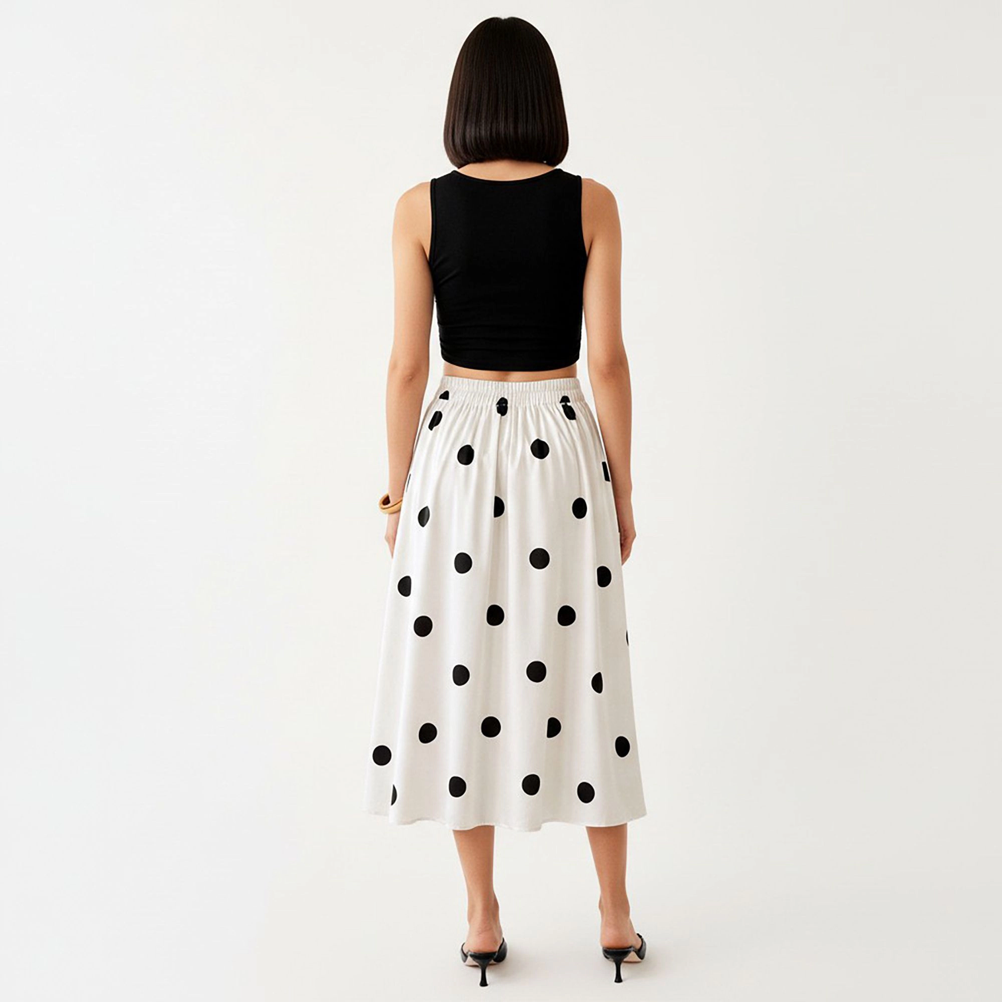 Anna-Kaci Womens Polka Dot Button-Front A-Line Midi Skirt