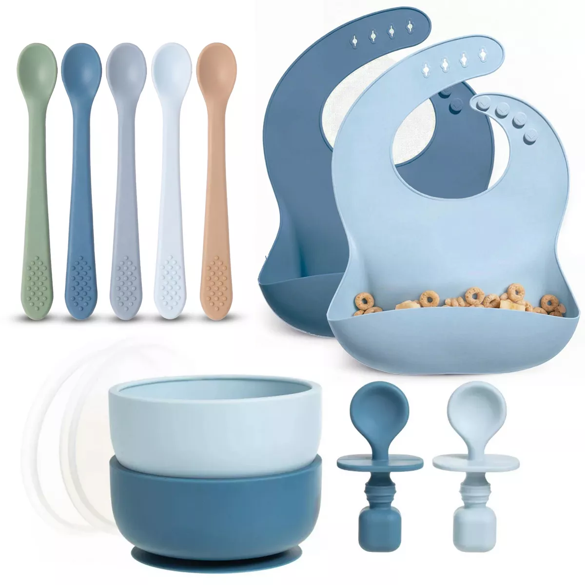 Sperric Baby Feeding Set - Silicone Bib, Bowl & Spoons for Self-Feeding, First Stage Baby Must-Haves, Gum-Friendly