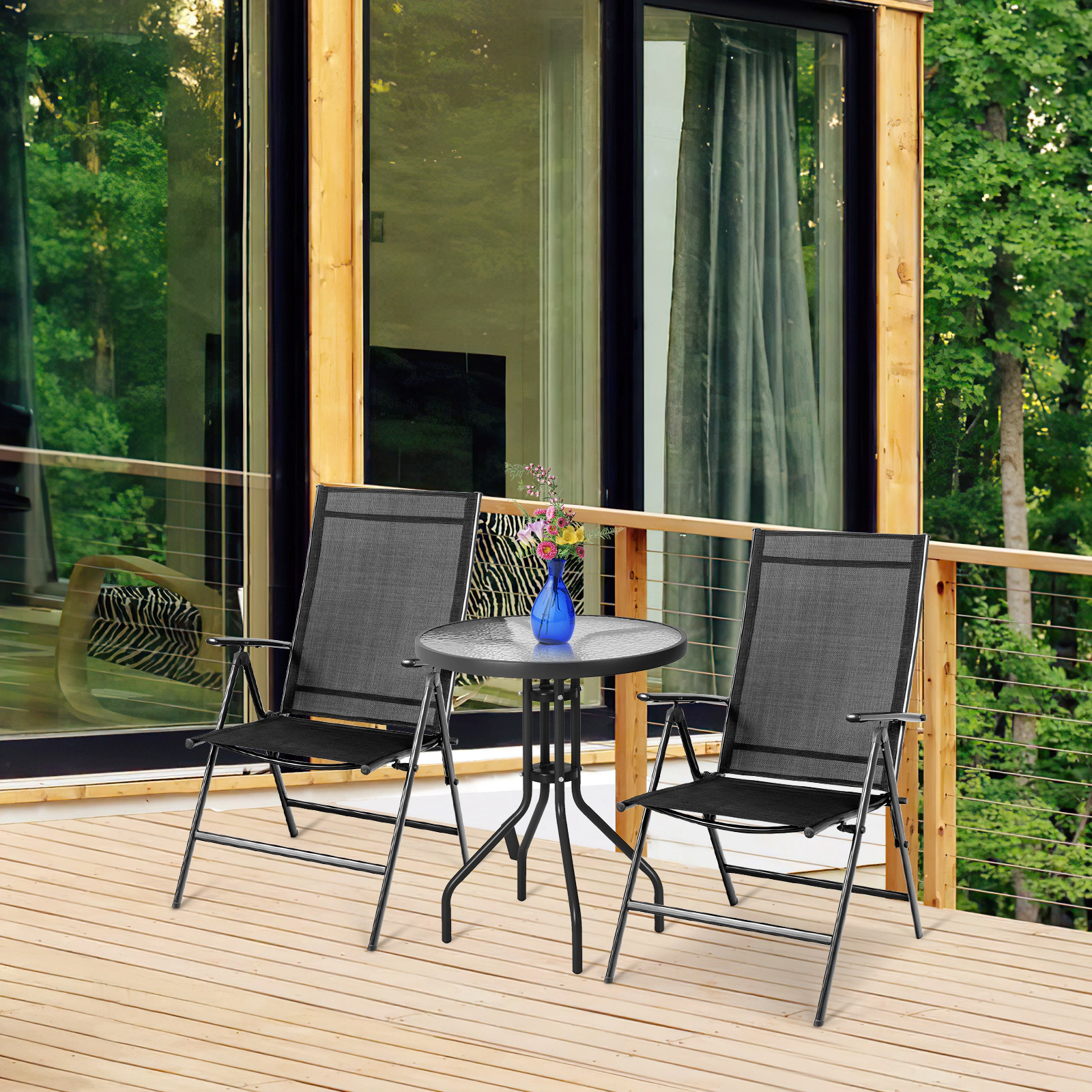 SUGIFT Folding Patio Chairs Set of 2, Adjustable Backrest, Black