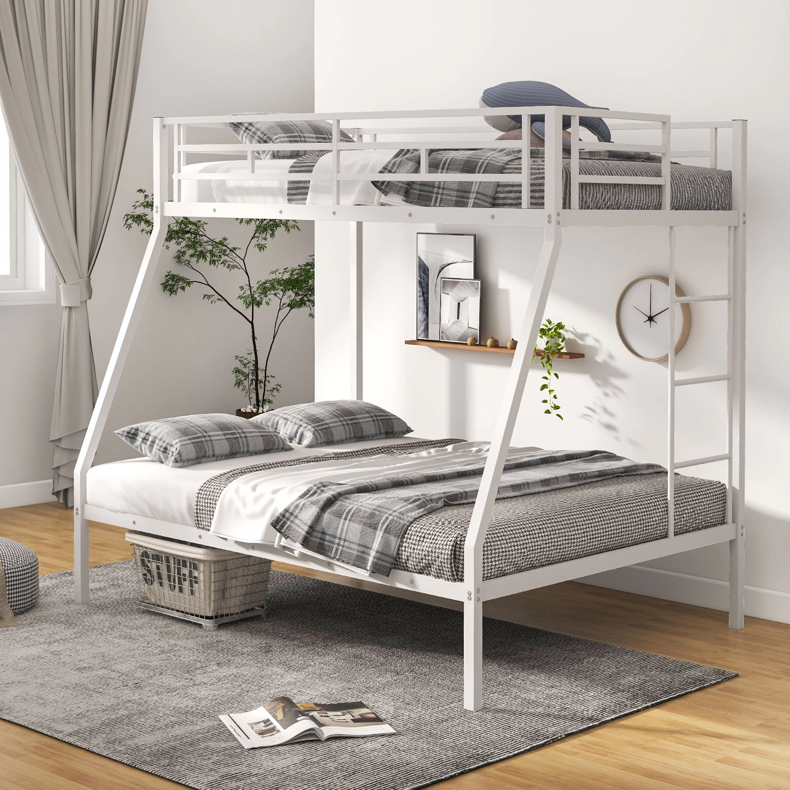 SUGIFT Space-Saving Metal Slatted Bunk Bed Frame 440/660-lb Capacity White