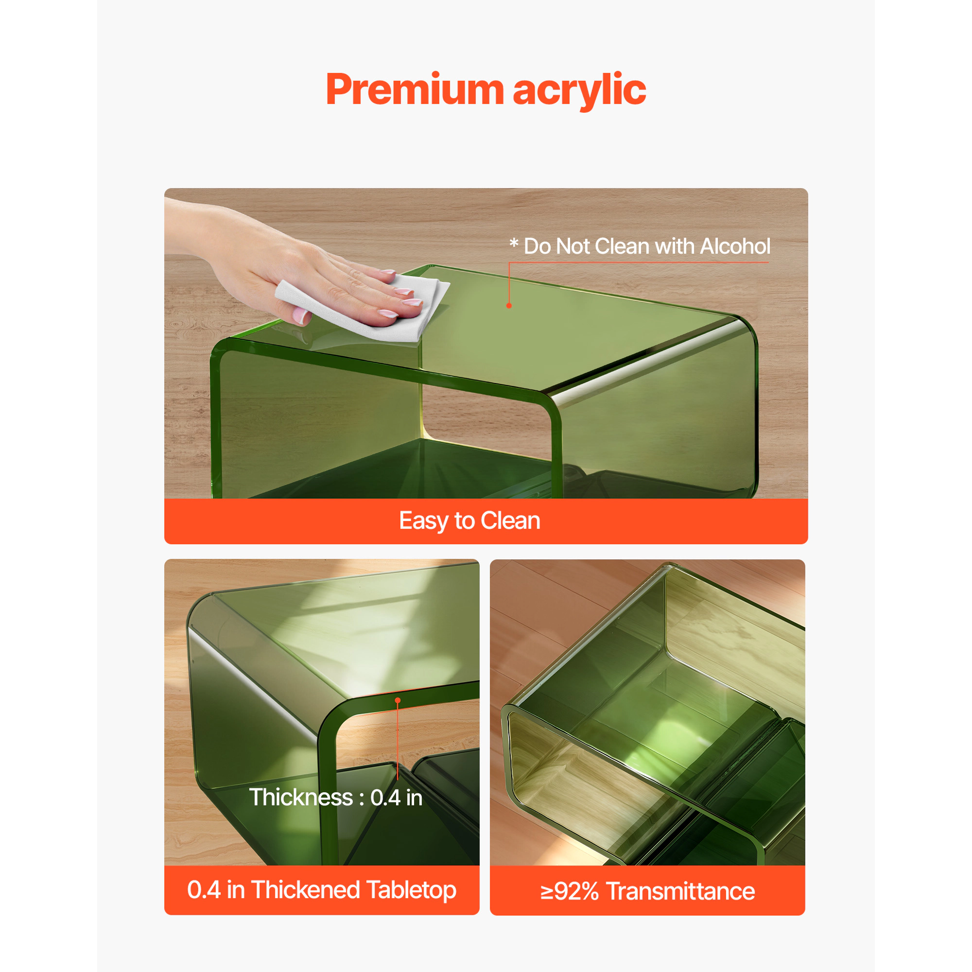 HONGGE Clear Acrylic Side End Table for Modern Desk