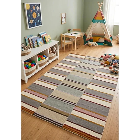 Magic Rugs 5'0 X 8'0 Stripes Hand-Tufted Multicolored Modern Wool Rug