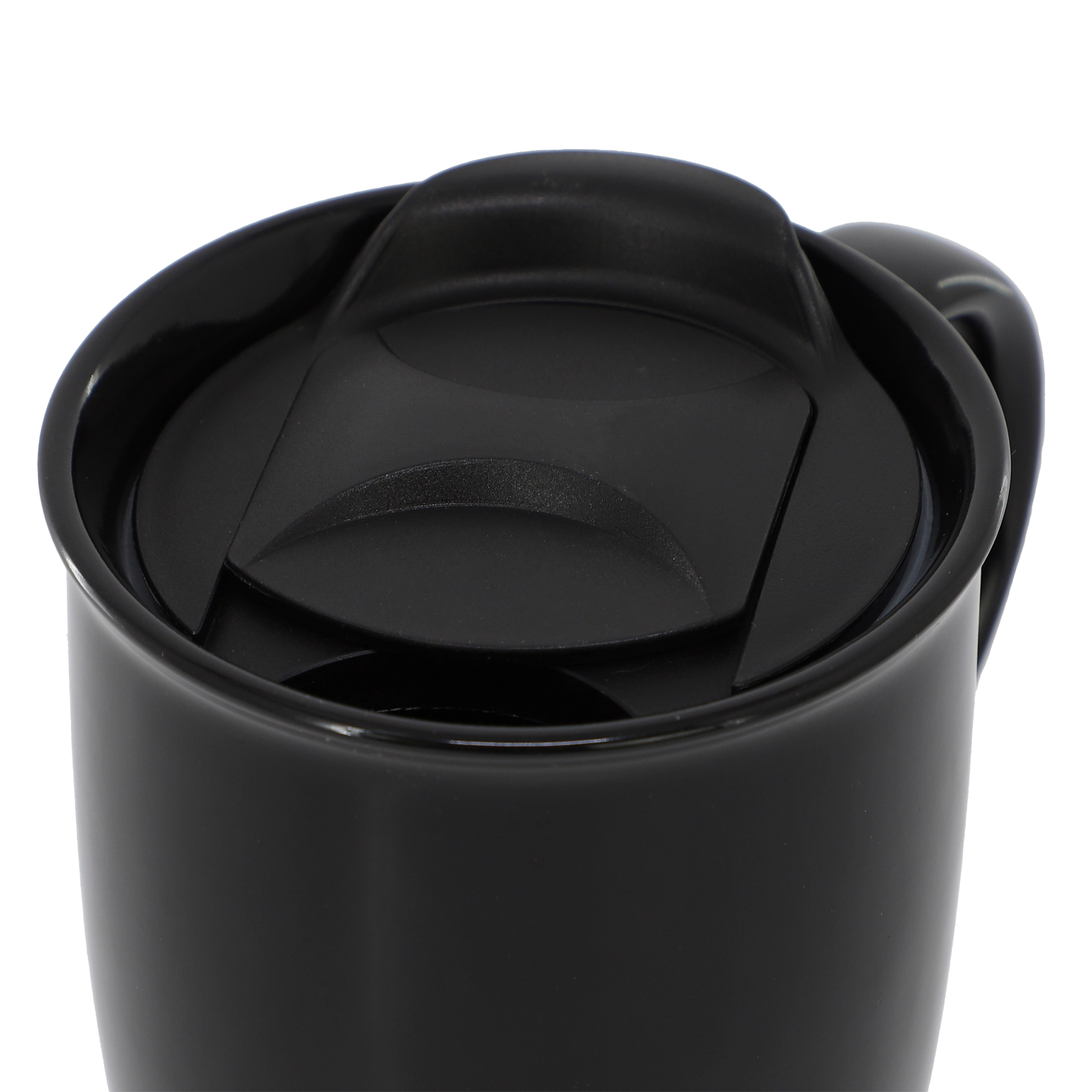 Mr. Coffee Coupleton 4 Piece 15 Ounce Stoneware Travel Mug Set in Black with Lid