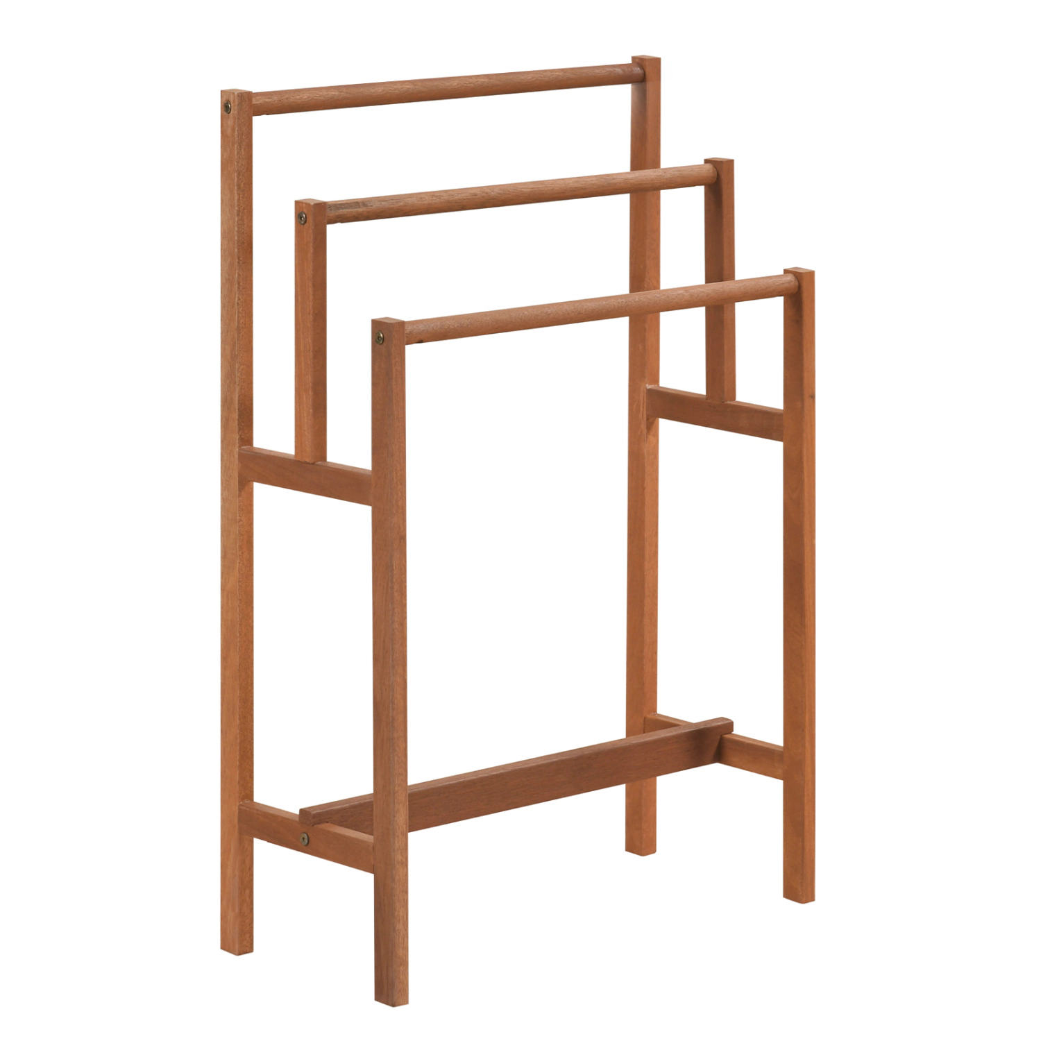 SUGIFT 33.5-Inch 3-Tier Freestanding Hardwood Towel Rack, 25 lb Capacity per Bar, Teak Oil Finish