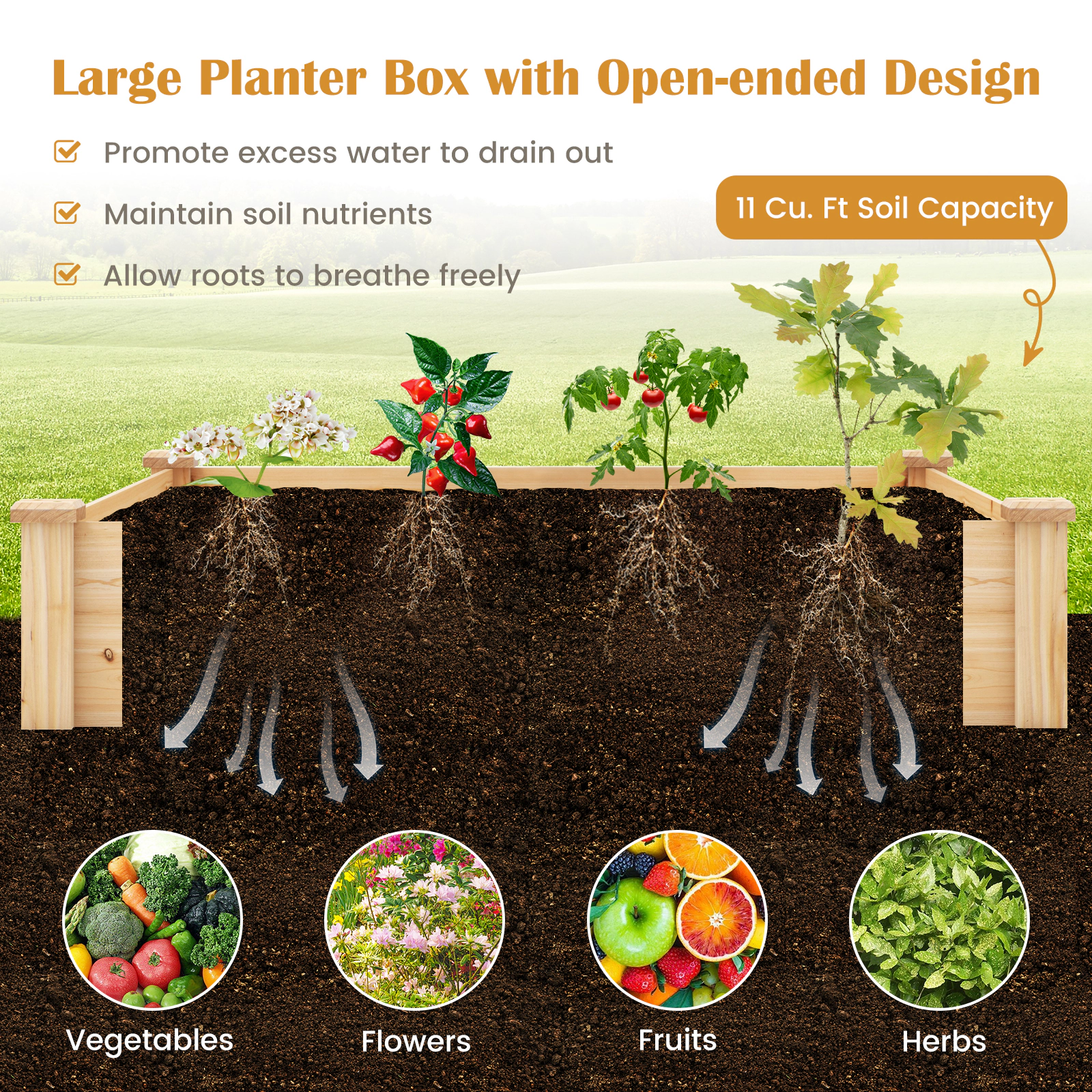 SlickBlue Fir Wood Planter Box with Open Bottom Garden Bed