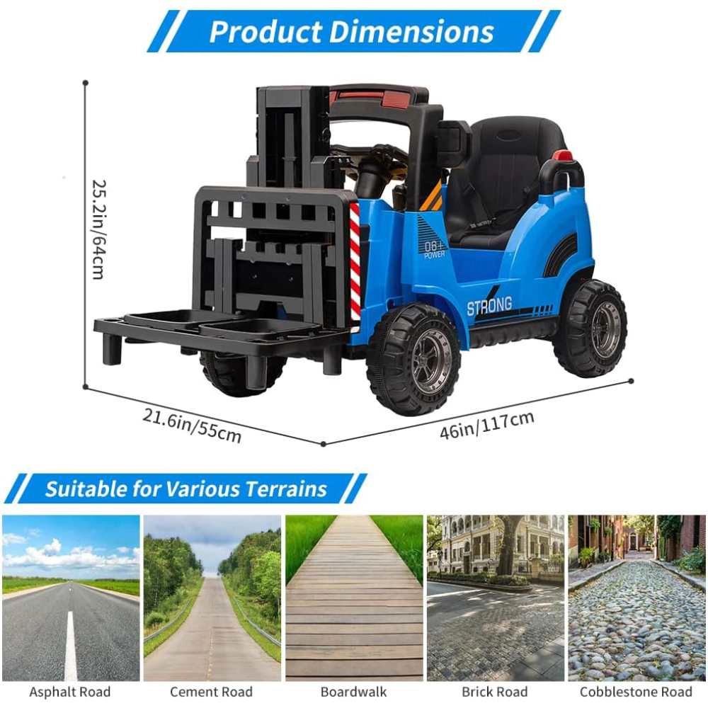 12V Kids Ride On Forklift Car, Electric Toy w/Remote, Liftable Fork & Pallet, 2 Speeds, Music, USB Seat Belt